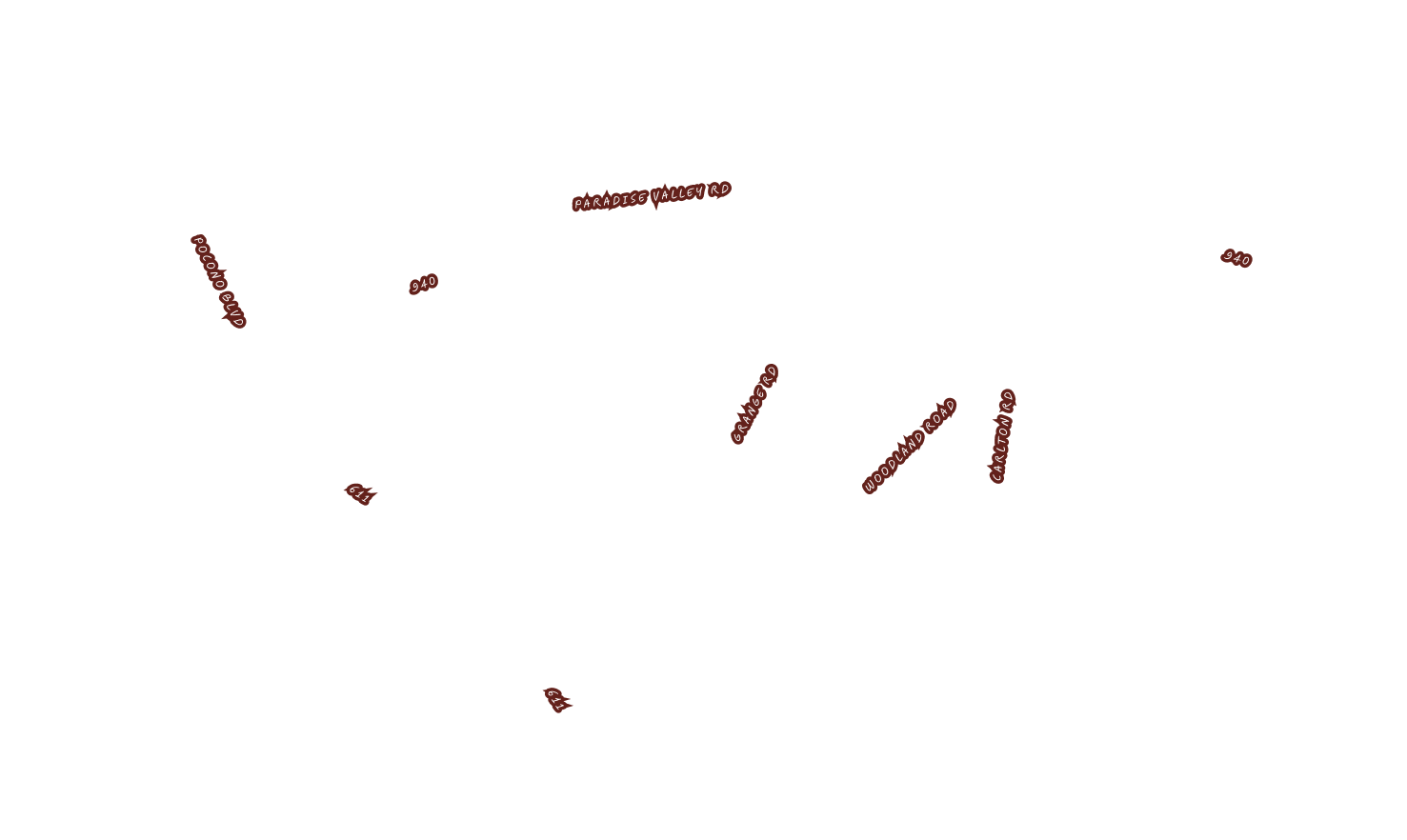 Map showing Grange Valley Lakeside Inn and Mount Airy Casino Resort in the Poconos